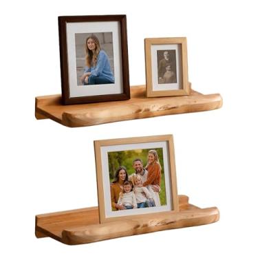 Imagem de Conjunto de 2 prateleiras de borda Live Edge - Raiz de cedro natural feita à mão, prateleiras de parede flutuantes para molduras (40,6 cm)