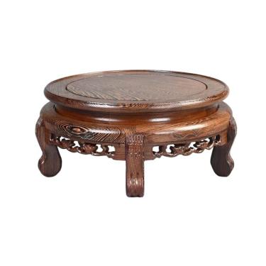 Imagem de Base de suporte de exibição Pedestal de madeira esculpida em estilo chinês com base para vasos bonsai e jogos chá(Grande)