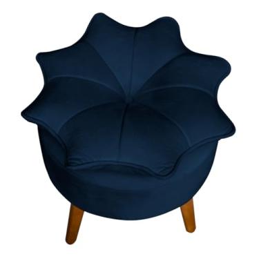Imagem de Puff Banqueta Decorativa Flor/Pétala Veludo com Pés Palito de Madeira – Estofado Redondo Design Floral (Azul Marinho, Flor/Petala)