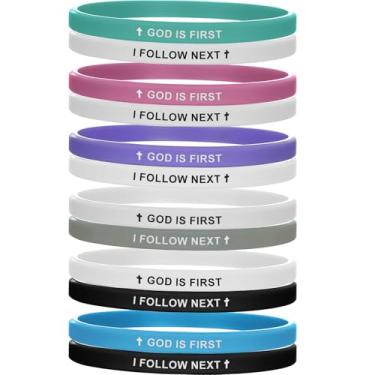 Imagem de Jerify 12 pulseiras God Is First Im Second Pulseiras de borracha cristã com versículos bíblicos inspiradores para mulheres, homens, presentes religiosos, 8 inch, Borracha, Sem Pedra Preciosa