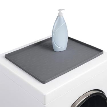 Imagem de WGFOIP Capas de lavadora e secadora para a parte superior, tapete protetor antiderrapante para lavanderia, com bordas elevadas (cinza)