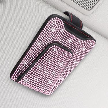Imagem de Sparkling Rhinestone Car Visor Sunglasses Holder Clip with Red Stitching,Easy-Install Accessory for Women & Men,Secure & Stylish Glasses Organizer