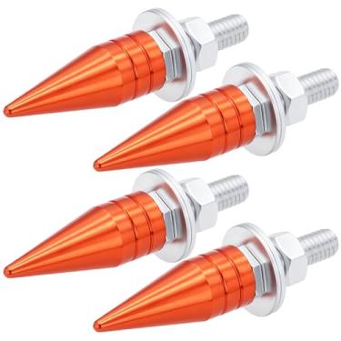 Imagem de MEAJOO Kit de parafusos de placa de licença Spike (4 peças) - Parafusos anti-roubo para carros, caminhões, motocicletas - Aço inoxidável durável e liga de alumínio (laranja)