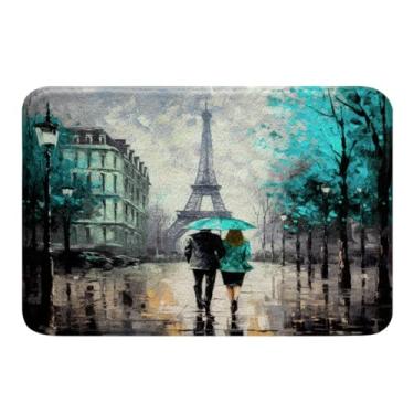 Imagem de jejeloiu Toalha Eiffel azul-petróleo tapetes de banheiro 50,8 cm x 81,2 cm casal dia dos namorados tapetes de banho para chuveiro para meninas mulheres amantes românticos Paris tapetes de banho para
