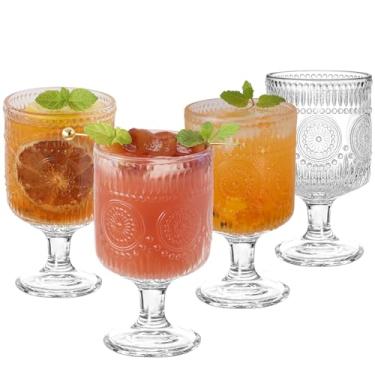 Imagem de Urxirha Conjunto de 4 taças de taça vintage, taças de vinho florais em relevo, taças de vidro para uísque, cerveja, água, suco