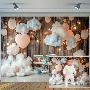 Imagem de Pano de fundo de parede marrom avião de brinquedo de 3,5 x 2,5 m para chá de bebê, primeira viagem, faixa de festa de aniversário, retratos infantis, sessão de fotos, adereço de estúdio