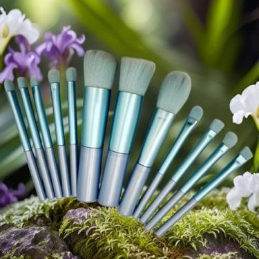 Imagem de Conjunto de pincéis de maquiagem profissional de 12 peças | Cerdas macias para pó, blush, base, sombra, corretivo e sobrancelhas, kit completo de pincéis cosméticos 10