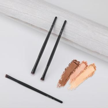 Imagem de Conjunto de pincéis de sombra profissional de 3 peças: base grande, mistura média, pincéis pequenos para olhos com vincos e visuais multicoloridos (vegano, essencial para viagem)