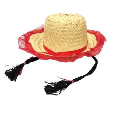 Imagem de Chapéu Infantil de Palha Aba com Renda e Trança J504 - Magedu