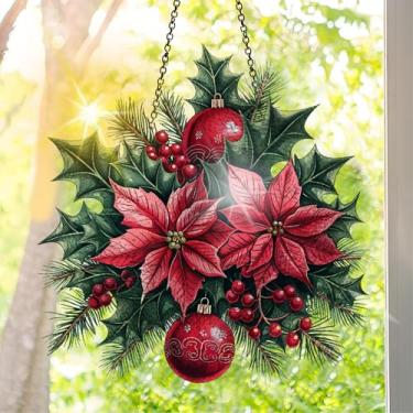 Imagem de Apanhador solar de acrílico colorido, decoração de janela suspensa de Natal com design de vitral impresso, apanhador de sol, arte de parede de arco-íris, ornamentos de Natal para uso interno e externo