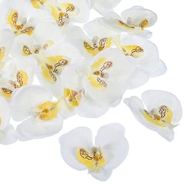 Imagem de Cabeças de orquídeas artificiais de 7 cm, pacote com 20 cabeças de orquídeas de borboleta falsas de seda Phalaenopsis para decoração de buquê floral de casamento, faça-você-mesmo, branco