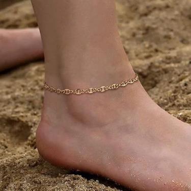 Imagem de Tornozeleiras femininas douradas banhadas a ouro 14 k modernas, à prova d'água, não mancha, delicada para os pés, joias para presente, Medium, Latão, Sem Pedra Preciosa