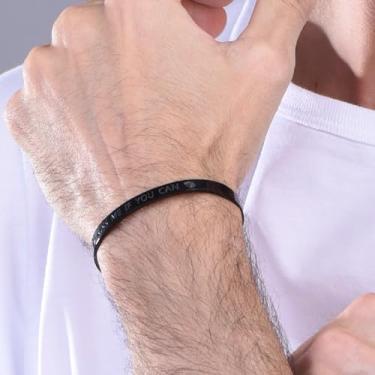 Imagem de Pulseiras de aço inoxidável para homens e mulheres, pulseira de elos cubanos gravados, joia inspiradora de palavras de incentivo, One Size, Aço inoxidável, Sem Pedra Preciosa