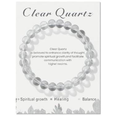 Imagem de Presentes inspiradores de saúde mental para mulheres, pulseiras elásticas de quartzo transparente natural com contas inspiradoras feitas à mão, presente de dia das mães, presentes de aniversário para