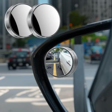 Imagem de 2 peças de espelho de ponto cego reverso para carro, vidro de alta definição 360° grande ângulo de visão redondo, revestimento autoadesivo anticolisão, compatível com veículos universais (prata)