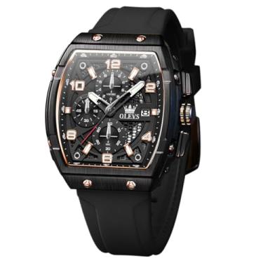 Imagem de OLEVS Relógio masculino luxuoso, mostrador grande, preto, relógios de pulso de silicone, quadrado, multifuncional, à prova d'água, cronógrafo, analógico, quartzo, dourado, retangular, relógios para