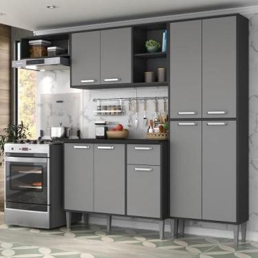 Imagem de Cozinha Compacta Xangai 9 Portas Preta/Grafite - MULTIMOVEIS