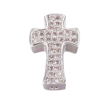 Imagem de 5 peças de contas de zircônia cúbica de latão cruzado, contas espaçadoras soltas de platina transparente de 14 x 9 mm, pedras preciosas de cristais para colar, pulseira, brincos, fabricação de joias