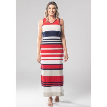 Imagem de Vestido Longo Pau a Pique Listrado Vermelho