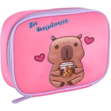 Imagem de Estojo Box Escolar Penal Capivara Capacidade Grande 2026 Novo (Rosa Escuro)