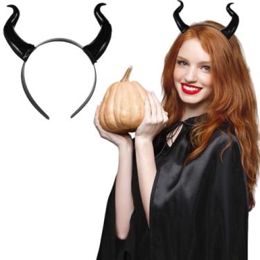 Imagem de Adereços Laterais Do Baile De De Halloween Aro De Cabelo De Chifre De Cosplay Preto Coroa Para Mulheres Chifres Do Diabo Para Mulheres Capa Acrílico Flores Senhorita
