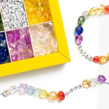 Imagem de Super Smalls Kit de miçangas arco-íris super gems para crianças | Conjunto de joias DIY com pedras coloridas e contas do alfabeto, 6 cordões elásticos, pulseiras e colares, atividade criativa de