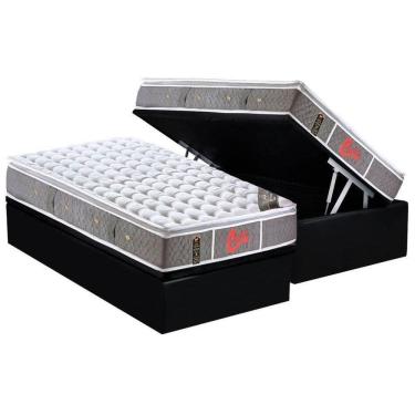 Imagem de Cama Box Baú Solteiro: Colchão Molas Ensacadas Castor Light Oxygen New + Base Crc Courano Black (88x188)