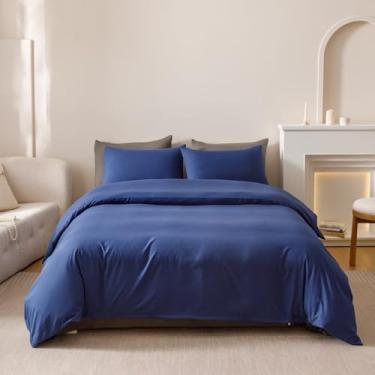 Imagem de Houseri Conjunto de edredom casal azul royal, neutro, azul marinho, estilo japonês, azul sólido, vintage, casa de fazenda, tamanho casal