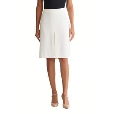 Imagem de Kasper Saia feminina com pregas frontais em crepe elástico, Gelo de baunilha, 52