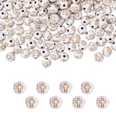 Imagem de anpiwshjo 500 peças de contas cruzadas para pulseiras, contas de acrílico para fabricação de joias, berloque de cruz, crucifixo a granel para confecção de rosários (branco acrílico)
