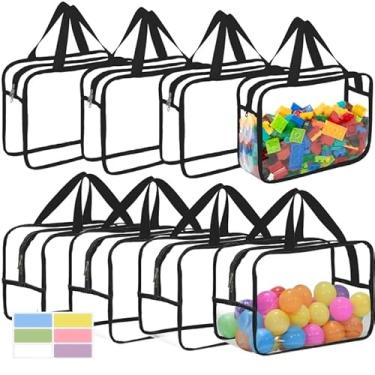 Imagem de 8 pacotes grandes de sacos de armazenamento de brinquedos com etiquetas, armazenamento de jogos de tabuleiro de PVC transparente reutilizável, bolsas organizadoras à prova d'água para viagem com zíper