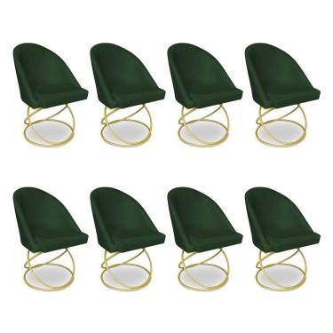 Imagem de Kit 08 Cadeiras Poltrona De Jantar Bela Suede Verde Base Metálica Luxo Dourado - Pallazio