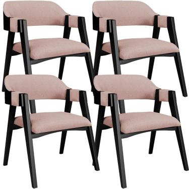 Imagem de Kit 4 Cadeiras Sala De Jantar Estar Living Estofada Suran L02 Preto Linho Rosê - Lyam Decor