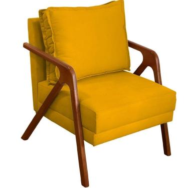 Imagem de Poltrona Decorativa Shine Pé Castanho - Mostarda Suede