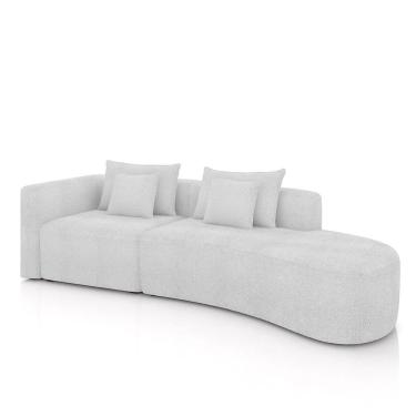 Imagem de Sofá Curvo Decorativo Kimiko 297cm 2 Lugares Sala De Estar Com Chaise Bouclê Branco G52 - Gran Belo