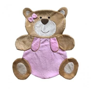 Imagem de Tapete Pelúcia Ursa Abraço 1,30M X 1,05M Decorativo Quarto Infantil Base Emborrachado - Rosa