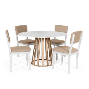 Imagem de Mesa De Jantar Redonda Gabi Bran/jade Com 4 Cadeiras Estofadas Ella Branco/bege