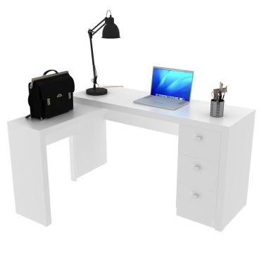 Imagem de Mesa Em L Para Escritório 3 Gavetas Me4101 Branco - Tecno Mobili