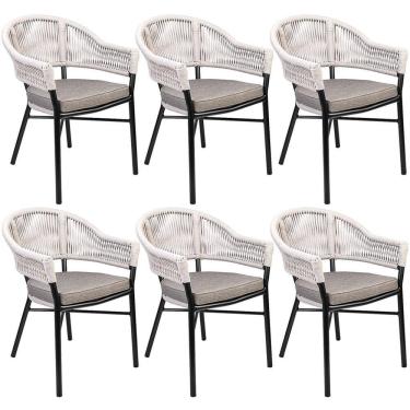 Imagem de Kit 06 Cadeiras Decorativas área Gourmet Base Grafite Corda Náutica Medan R01 Amêndoa