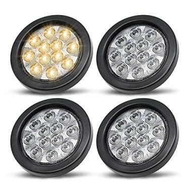 Imagem de MADCATZ (Pacote com 4 luzes traseiras de 10 cm de lente transparente âmbar LED redondo para trailer, 12 diodos F3 Piranha com ilhós de plugue de 3 pinos, caminhão, barco, trailer, trator, despejo,