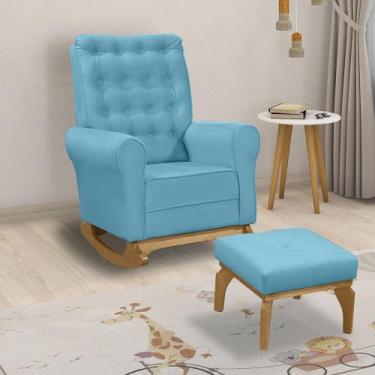 Imagem de Poltrona de Amamentação com Balanço e Puff Manu Veludo Azul Turquesa B