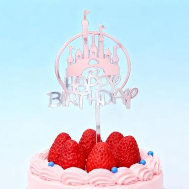 Imagem de Princess Castle Birthday Cake Topper,Acrylic Castle Themed Happy Birthday Cake Decoration for Cartoon Party Girl Baby Shower Supplies