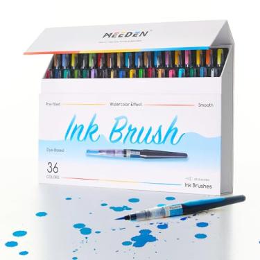 Imagem de MEEDEN Pincéis de tinta líquida para aquarela: vibrante 24 básicos + 12 cores perelecentes à base de tinta à base de água - kit de pincel criativo presente para artistas profissionais pintura com