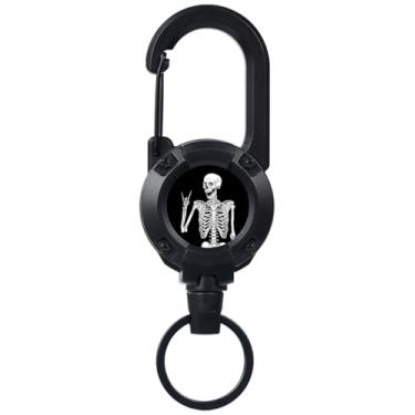 Imagem de Chaveiro retrátil resistente, suporte de crachá de mosquetão multiferramentas, suporte retrátil para identidade, cordão de aço inoxidável atualizado, adequado para homens e mulheres (caveira de pedra)