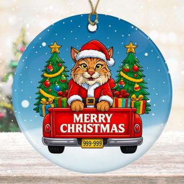 Imagem de DamienBrightGift Enfeite de Natal de Papai Noel Bobcat - Caminhão vermelho de cerâmica com decoração de árvore - Presente de lembrança de feriado de gato selvagem fofo - Decoração de Natal para 2025