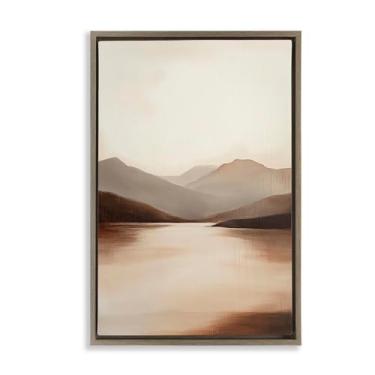 Imagem de Stupell Industries Calming Mountains Brown Landscape Black Framed Floater Canvas Wall Art, design by Petal Prints Design, 25 x 17