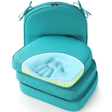 Imagem de SUNROX Almofadas de cadeira de espuma de memória de gel, FadeShield Water, resistentes a manchas, almofadas reversíveis duráveis com laços para cozinha interna/externa, sala de jantar, escritório, 43