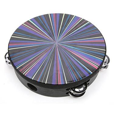 Imagem de RiToEasysports Pandeiro de Percussão 8 Polegada Instrumento de Mão, Cabeça de Tambor de Madeira Maciça, Pandeiro de Mão Colorido de Fileira Dupla para Crianças (raio colorido)