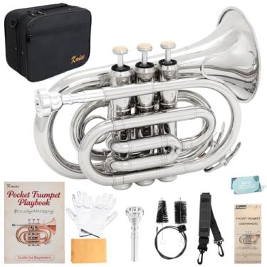 Imagem de Kmise Trompete de bolso portátil Bb, mini trompetes de latão premium para estudantes iniciantes, conjunto de instrumentos de trompete com estojo resistente, bocal 7C, kit de guia para iniciantes e kit