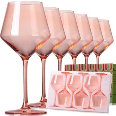Imagem de ELERGIFTS Conjunto de taças de vinho rosa de 15 a 45 cm 【sopradas à mão】 Taças de vinho coloridas de cristal com haste - conjunto de casamento/dia dos namorados para amantes de vinho tinto e branco